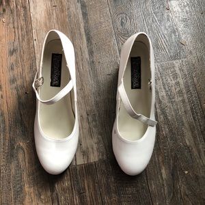 White Low Heel Shoes with Strap